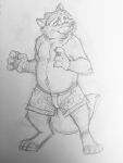  2016 3:4 anthro canid canine clothing disney fox gideon_grey hi_res humanoid_hands k-9 male mammal monochrome simple_background sketch slightly_chubby solo underwear zootopia 