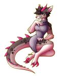  alpha_channel anthro brown_body brown_fur brown_hair claws clothing female fur grey_clothing hair hi_res horn kangaroo looking_at_viewer lynx3000 macropod mammal marsupial narrowed_eyes pink_claws pink_eyes pink_horn smile solo spiked_tail spikes spikes_(anatomy) white_body white_fur 