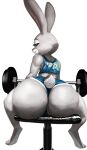  anthro barbell big_butt bottomwear butt butt_focus clothed clothing coal-heart disney exercise_clothing female fjesus fur grey_body grey_fur half-closed_eyes hotpants huge_butt huge_thighs judy_hopps lagomorph leporid long_ears looking_at_viewer looking_back mammal narrowed_eyes rabbit rear_view scut_tail shirt shorts simple_background sitting skimpy smile solo tank_top thick_thighs topwear weight_bench weights white_background wide_hips zootopia 