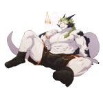  abs absurd_res anthro bulge clothed clothing dragon green_hair hair hi_res horn hypnosis kemono long_hair mind_control muscular pendulum scalie shaded simple_background sitting spread_legs spreading topless uken_l white_background 