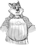  2016 anthro apron belly canid canine clothing disney fox gideon_grey hi_res kemono kumagayasin male mammal monochrome overweight overweight_male shirt simple_background solo topwear white_background zootopia 