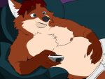  2017 4:3 anthro belly black_nose canid canine clothing direblackwings disney fox furniture gideon_grey humanoid_hands lying male mammal moobs nipples overweight overweight_male sofa solo underwear zootopia 