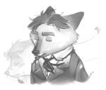  2016 anthro biped bow_tie canid canine clothing disney eyes_closed fox gerardson gideon_grey leaf mammal monochrome portrait shirt simple_background solo suit topwear white_background zootopia 