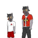  1:1 age_progression anthro anthrofied bottomwear clothed clothing fully_clothed fuze hi_res jacket male multiple_versions nintendo pants pawl_(fuze) pok&eacute;mon pok&eacute;mon_(species) pok&eacute;morph poochyena shirt shorts simple_background solo t-shirt topwear video_games white_background 