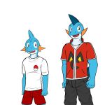  1:1 age_progression anthro anthrofied bottomwear clothed clothing fully_clothed fuze gao_(fuze) hi_res jacket male marshtomp mudkip multiple_versions nintendo pants pok&eacute;mon pok&eacute;mon_(species) pok&eacute;morph shirt shorts simple_background solo t-shirt topwear video_games white_background 