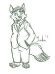  2016 anthro bottomwear canid canine clothing disney fox gerardson gideon_grey male mammal necktie pants shirt simple_background sketch slightly_chubby solo suit topwear white_background zootopia 