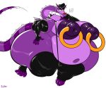  anthro belly big_belly bob_(extrasizedbob) bobthetanuki breasts bulge clothing collar dragon hat headgear headwear hi_res huge_moobs huge_thighs hyper hyper_belly hyper_nipples hyper_thighs latex_armwear latex_legwear legwear male navel nipples overweight overweight_anthro overweight_male purple_body red_nose simple_background solo spiked_collar spikes thick_thighs thigh_highs white_background 