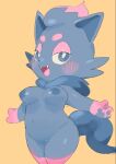  anthro black_body black_fur blue_pawpads blush breasts chest_tuft female fur happy invalid_tag looking_at_viewer nintendo pawpads paws pok&eacute;mon pok&eacute;mon_(species) presenting presenting_breasts short_stack small_breasts small_hands solo_focus tuft uyu video_games zorua 