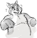  2016 anthro belly blush bodily_fluids canid canine disney duo fox gideon_grey hi_res kemono kumagayasin male mammal moobs nipples overweight overweight_male simple_background solo_focus sweat white_background zootopia 