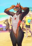  2021 anthro athletic athletic_female beach bebebebebe black_body black_fur breasts brown_body brown_fur camel_toe canid canine canis clothing detailed_background dobermann domestic_dog female flat_chested fur genitals grey_eyes hat headgear headwear hi_res ineffective_clothing lifeguard mammal multicolored_body multicolored_fur nipple_outline nipples one-piece_swimsuit outside pinscher portrait pussy sea seaside small_breasts solo standing swimwear text text_on_clothing text_on_hat text_on_headwear three-quarter_portrait translucent translucent_clothing translucent_swimwear two_tone_body two_tone_fur water whistle 