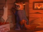  2016 4:3 anthro black_nose butt canid canine clothing dead_stray_bear detailed_background disney eyes_closed fox gideon_grey humanoid_hands male mammal overweight overweight_male pajamas scratching_butt solo zootopia 