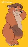  2016 anthro belly blush canid canine disney fox gideon_grey green_eyes kemono male mammal overweight overweight_male simple_background solo wantaro yellow_background zootopia 