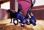  activision ardi_pink blue_eyes canid canine claws cynder dragon duo female feral feral_on_feral horn male male/female mammal membrane_(anatomy) membranous_wings purple_body purple_scales scales sex spyro_the_dragon talons video_games wings 