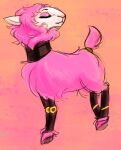  black_body bovid candyfloss caprine cybernetics cyborg eyes_closed eyeshadow female feral fur gradient_background hooves machine makeup mammal multicolored_body orange_background pink_body pink_fur sheep simple_background solo soulcentinel standing violetechoes white_body 