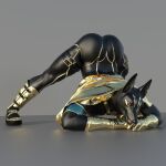  1:1 3d_(artwork) anthro anubian_jackal anubis butt canid canine canis deity digital_media_(artwork) egyptian_mythology hi_res jack-o&#039;_pose jackal male mammal middle_eastern_mythology mythology number_014 pose red_eyes solo 