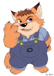  2016 anthro belly biped black_nose canid canine clothing disney fox gideon_grey male mammal mogpon overalls overweight overweight_male paws shirt simple_background solo teeth topwear white_background young zootopia 