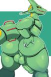  2021 anthro backsack balls big_balls big_butt big_penis butt butt_grab digital_media_(artwork) dragon genitals girly green_body hand_on_butt hi_res huge_butt humanoid_genitalia humanoid_penis legendary_pok&eacute;mon looking_back male nintendo penis pok&eacute;mon pok&eacute;mon_(species) presenting presenting_hindquarters pururing raised_tail rayquaza reptile scalie simple_background smile solo standing thick_tail thick_thighs video_games wide_hips yellow_eyes 