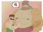  &lt;3 2021 absurd_res anthro beard big_muscles blush border bowser clothed clothing dialogue_box duo eyebrows facial_hair flustered hair hi_res horn human human_on_anthro interspecies koopa looking_at_viewer looking_away luigi male male/male mammal mario_bros musclegut muscular muscular_anthro muscular_human muscular_male mustache narrowed_eyes navel nintendo nipples pecs pink_background romantic romantic_couple scalie shadowmatamori shirt signature simple_background size_difference standing tank_top text topless topless_male topwear underwear url video_games white_border 