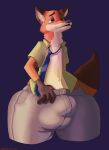  absurd_res big_bulge bulge canid canine clothing disney fox hi_res hyper jakiebean male mammal nick_wilde solo straining_buttons straining_clothing thick_thighs tight_clothing undressing zootopia 