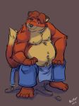  2019 anthro belly canid canine clothing disney fox gideon_grey hi_res k-9 male mammal moobs nipples overalls overweight overweight_male sitting solo zootopia 