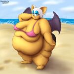  1:1 anthro beach chiropteran female hi_res mammal morbidly_obese obese overweight rouge_the_bat seaside sega solo sonic_the_hedgehog_(series) wenisberry 