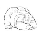  2021 anthro belly big_butt bottomwear butt clothing hi_res humanoid_hands jack-o&#039;_pose kemono male monochrome obese obese_male overweight overweight_male pose shirt shorts simple_background sketch solo tdph2dubnoxxthu tokyo_afterschool_summoners topwear tsathoggua video_games white_background 