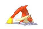  ambiguous_gender anthro ass_up bent_over blaziken blue_eyes claws feathers jack-o&#039;_pose nintendo pok&eacute;mon pok&eacute;mon_(species) pose red_body red_feathers scales simple_background smile susano_o_nanami video_games white_background yellow_body yellow_feathers yellow_sclera 