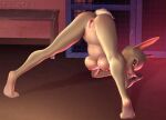  anthro anus ass_up breasts butt conditional_dnp disney female fur genitals grey_body grey_fur hi_res jack-o&#039;_pose judy_hopps lagomorph leporid looking_at_viewer looking_back looking_back_at_viewer mammal navel nipples nude pose prison purple_eyes pussy rabbit smile solo taurika zootopia 