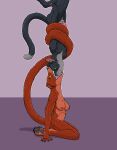  alien alien_humanoid anthro brown_body brown_fur coiling duo felid female fur grey_body grey_fur hi_res humanoid imminent_vore looking_into_mouth male male/female mammal mustelid pupils same_size_vore slit_pupils soft_vore strega vore 