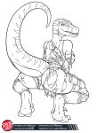  alternate_species anthro armwear bag belt belt_pouch biped bottomwear breasts butt claws clothed clothing crouching digital_media_(artwork) digitigrade dino_crisis dinosaur dromaeosaurid english_text fanny_pack feet female finger_claws furgonomics furrification hi_res legwear logo looking_at_viewer looking_back markings monochrome non-mammal_breasts pants predaguy presenting presenting_hindquarters pupils raised_claws raised_tail rear_view regina_(dino_crisis) reptile scalie sharp_teeth shirt simple_background slit_pupils smile solo standing striped_markings stripes teeth text theropod topwear torn_clothing underwear url velociraptor white_background 