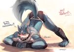  anthro ass_up blush bodily_fluids brand_new_animal canid canine canis cheetahpaws collar jack-o&#039;_pose male mammal muscular muscular_male pose shirou_ogami solo studio_trigger sweat unseen_character wolf 