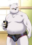  2021 anthro belly black_nose bulge can clothing container eyewear fur hi_res humanoid_hands kemono male mammal moobs navel o96657637 odd_taxi overweight overweight_male polar_bear sekiguchi_(odd_taxi) solo sunglasses underwear ursid ursine white_body white_fur 