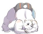  2021 5:4 anthro black_nose butt clothing fur humanoid_hands jack-o&#039;_pose jugo_kumagai kemono male mammal overweight overweight_male polar_bear pose shimo_kawa simple_background solo underwear ursid ursine virtual_youtuber white_background white_body white_fur 