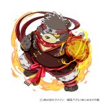  1:1 2021 anthro black_body black_nose clothed clothing fire japanese_text kemono kinoshita-jiroh male mammal ninja ooe_senbee overweight overweight_male sengoku_puzzle simple_background solo text ursid video_games warrior white_background 