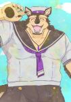  29_da2 anthro canid canine canis clothing domestic_dog hi_res jewelry lifewonders live-a-hero male mammal muscular muscular_anthro muscular_male necklace necktie pecs pubraseer purple_clothing sailor_hat sailor_uniform solo video_games 