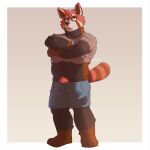  1:1 2021 ailurid anthro bottomwear brown_body brown_fur bulge clothing eyewear fur glasses hi_res male mammal metasighty overweight overweight_male pubes red_panda shirt shorts simple_background solo topwear undressing 