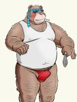  2021 3:4 alcohol anthro asian_clothing belly beverage black_nose blush brown_body brown_fur bulge clothed clothing drunk east_asian_clothing erection erection_under_clothing fundoshi fur hairy hi_res humanoid_hands inunodaidokoro japanese_clothing kemono male mammal necktie overweight overweight_male red_clothing red_fundoshi red_underwear sake shirt simple_background smoking solo substance_intoxication tank_top topwear underwear ursid white_background 
