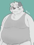  2021 3:4 anthro belly big_belly blush canid canine canis clothing domestic_dog kemono male mammal menmen_kesinn overweight overweight_male shirt simple_background solo topwear 