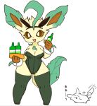  anthro beverage breasts bunny_costume cleavage clothed clothing costume duo eeveelution fake_ears fake_rabbit_ears female leafeon legwear looking_at_viewer morpeko nintendo pok&eacute;mon pok&eacute;mon_(species) short_stack simple_background sketch smile thigh_highs video_games white_background zamuzaza2 