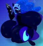  3d_(artwork) anthro anthrofied armwear big_breasts big_butt blue_eyes blue_hair breasts butt clothing collar coriponer cutie_mark digital_media_(artwork) dildo dress elbow_gloves equid equine ethereal_hair ethereal_mane eyeshadow female fingerless_elbow_gloves fingerless_gloves friendship_is_magic gloves hair handwear hasbro hi_res holding_dildo holding_object holding_sex_toy horn huge_breasts huge_butt hyper hyper_breasts hyper_butt kneeling leash legwear looking_at_viewer makeup mammal my_little_pony nightmare_moon_(mlp) pseudo_hair pseudo_mane pupils purple_eyeshadow sex_toy slit_pupils solo stockings thigh_highs tongue tongue_out unicorn 