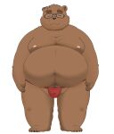  2021 96panda anthro asian_clothing belly big_belly black_nose brown_body brown_fur clothing east_asian_clothing eyes_closed eyewear fundoshi fur glasses hi_res humanoid_hands japanese_clothing kemono male mammal moobs navel nipples overweight overweight_male red_clothing red_fundoshi red_underwear simple_background solo underwear ursid white_background 