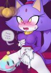  anthro better_version_at_source blaze_the_cat blush bodily_fluids breasts clothed clothing dialogue drooling fangs female fingering grope groping_breasts hi_res hypnosis kneeling masturbation mind_control nipple_outline open_mouth ringed_eyes saliva saltwatertoffee sega shaking solo sonic_the_hedgehog_(series) sweat trembling vaginal vaginal_fingering watermark 
