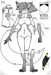 absurd_res android anthro breasts butt claws female hi_res machine model_sheet modular modular_anatomy robot solo text topazknight weapon wide_hips wire 