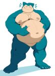  2021 absurd_res anthro belly belly_grab big_belly blush claws digital_media_(artwork) emanata eyes_closed fur hand_on_stomach hi_res male moobs navel nintendo nipples nude overweight overweight_anthro overweight_male pok&eacute;mon pok&eacute;mon_(species) shaded simple_background smile snorlax solo splashburr standing thick_thighs tuft video_games white_background 