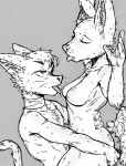  anthro bodily_fluids breast_lick breast_play breasts canid canine duo female foreplay helregin hi_res holding_butt hybrid licking looking_pleasured male male/female mammal monochrome nude saliva sketch tongue tongue_out 