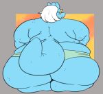  2021 anthro big_butt blue_body braces butt clothing eyewear female glasses hair hi_res looking_at_viewer looking_back looking_back_at_viewer obese obese_anthro overweight overweight_anthro panties rear_view reptile scalie simple_background smokii solo thick_thighs underwear wide_hips 
