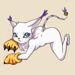  &lt;3 &lt;3_eyes 1:1 :&lt; all_fours anthro back_dimples bandai_namco blue_eyes blush breasts butt clothing digimon digimon_(species) female gatomon gatox_(artist) gloves handwear hi_res looking_at_viewer nipples nude simple_background small_breasts solo whiskers 