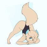  1:1 absurd_res anthro ass_up biped butt canid canine clothed clothing digital_media_(artwork) fennec fidda_gracepaws_(character) fiddagracepaws_(artist) fingers flat_chested fox fur girly hair hi_res jack-o&#039;_pose looking_at_viewer male mammal meme pose simple_background smile solo spread_legs spreading 