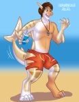  2021 absurd_res anthro athletic barefoot beach big_feet biped claws clothing digital_drawing_(artwork) digital_media_(artwork) digitigrade feet fingers fish glistening glistening_body glistening_skin growth hair happy hi_res hornbuckle human kaikotheshark male mammal marine mid_transformation open_mouth paws rubber seaside shark shiny_(disambiguation) smile snout snout_growth solo species_transformation thick_thighs toes torn_clothing transformation 