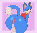  animal_crossing anthro anus balls big_anus big_balls big_butt blue_body blue_fur bottomless butt clothed clothing cute_fangs domestic_cat felid feline felis frumples fur genitals half-closed_eyes huge_balls huge_butt huge_thighs looking_back male mammal narrowed_eyes nintendo pink_background presenting presenting_hindquarters red_eyes rover_(animal_crossing) simple_background sleeveless_sweater solo sweater thick_thighs topwear video_games wide_hips 